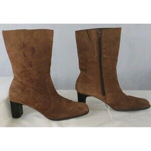 White Moutain Zippered Embroidered Suede Mid Calf Boots 8W